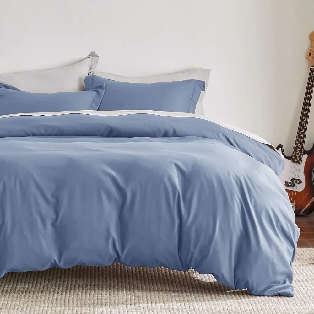 New Bedsure Slate Blue Queen Size Duvet Cover & 2 Pillow Shams 90
